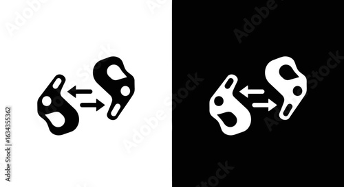 Simple graphic illustration of two masks swapping places on white and black backgrounds