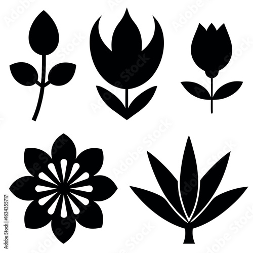 Wallpaper Mural Collection of stylized black floral silhouettes on a white background Torontodigital.ca