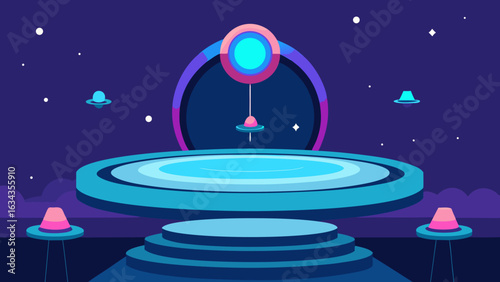 Sci Fi Teleportation Podium with Digital Rings