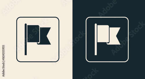 Flat design icons of flags on poles in black and beige colors.