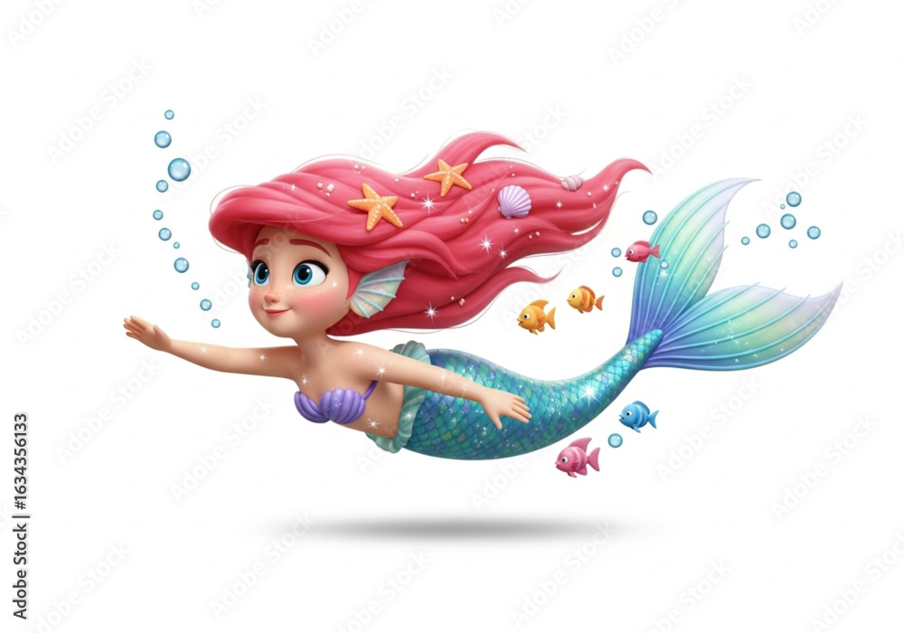 Fototapeta premium 3D Illustration of a Cute Mermaid Swimming Underwater