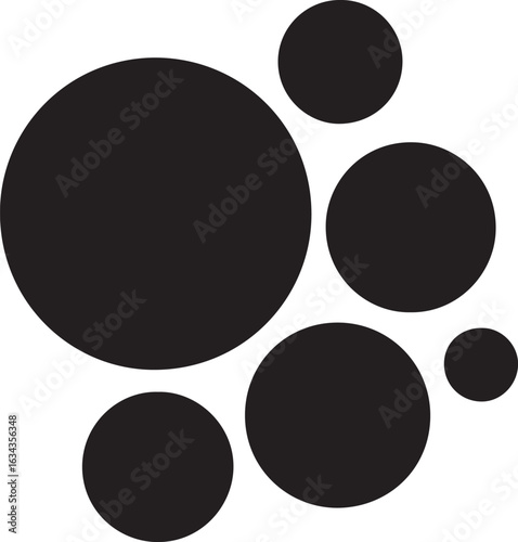 Silhouette of a bubble cluster with various sized circles. Ideal for abstract, clean, and modern designs.