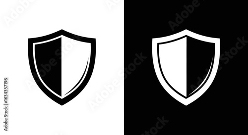 Black and white shield icons on contrasting backgrounds