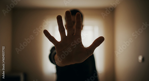 Stop! Hand, Silhouette, and a Message of Prevention