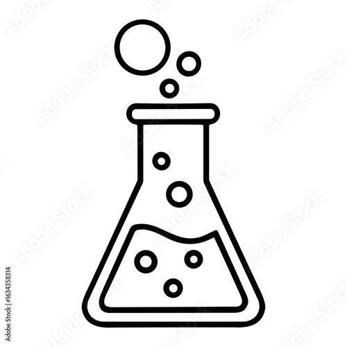 Outline Simple Chemical Experiment Flask and Bubbles Icon Design