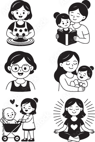 Cherish family moments with heartwarming mother-child illustrations