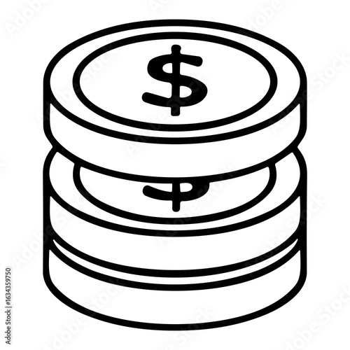Simple Outline Stacked Dollar Coin Currency Minimalist Line Icon