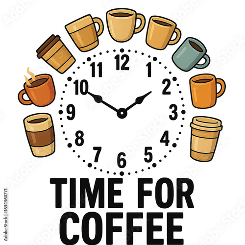 Time for Coffee – Clock with Coffee Cups