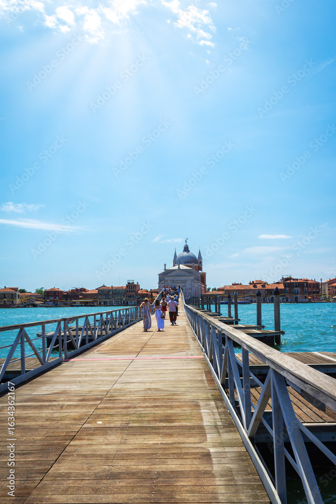 Fototapeta premium The decoration over the temporary bridge in Venice, prepared and installed along the Canal Grande, due to the 