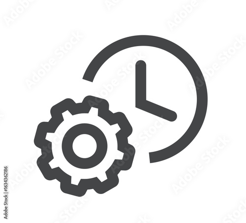 Time manage working setup icon line stroke simple, watch with cog wheel as maintenance duration planning sign symbol logo outline linear thin pictogram, development operation schedule image
