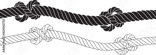 Two twisted ropes with knots on a white background