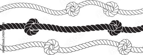 Three twisted ropes with knots against a white background