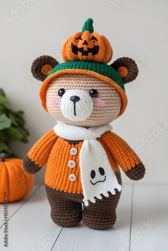 knitted toy bear in halloween costume