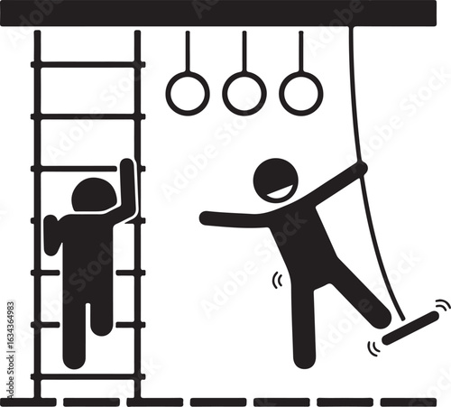 Vector art of people are doing obstacle course training isolated on white background