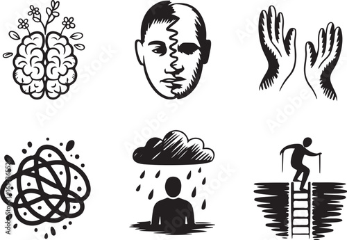 Mental health concepts, growth, struggle, and recovery symbols