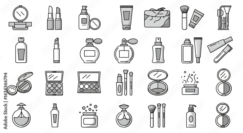 Fototapeta premium Elegant Cosmetic Icons Collection Showcasing Beauty and Self-Care Essentials in Style
