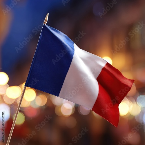 Hand Holding French National Flag for Bastille Day, Celebration, Cultural Symbol Scenarios