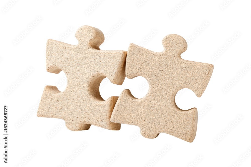 Fototapeta premium Two light beige puzzle pieces, slightly overlapping, forming a connection