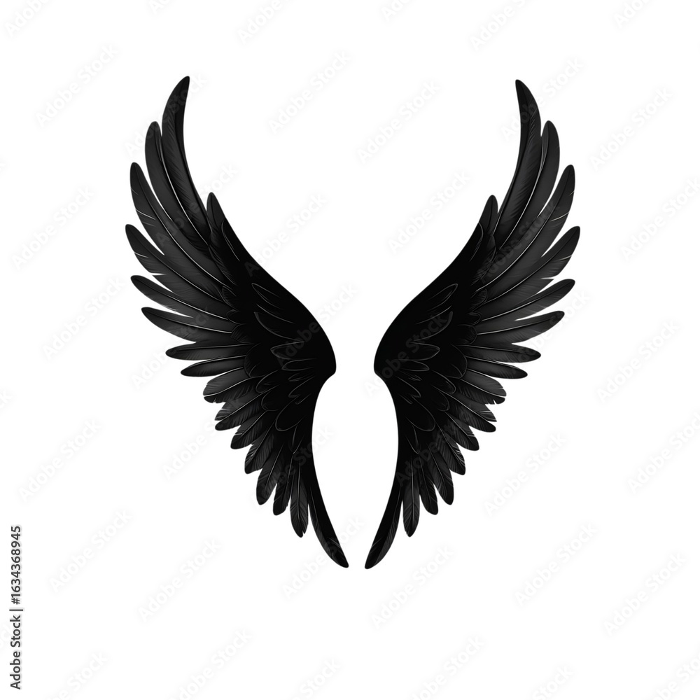 Obraz premium eagle vector illustration Black Silhouette of Angel Wings Spread on Transparent Background