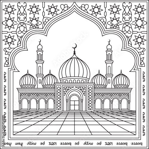 Illustration of a mosque with intricate details isolated on white background