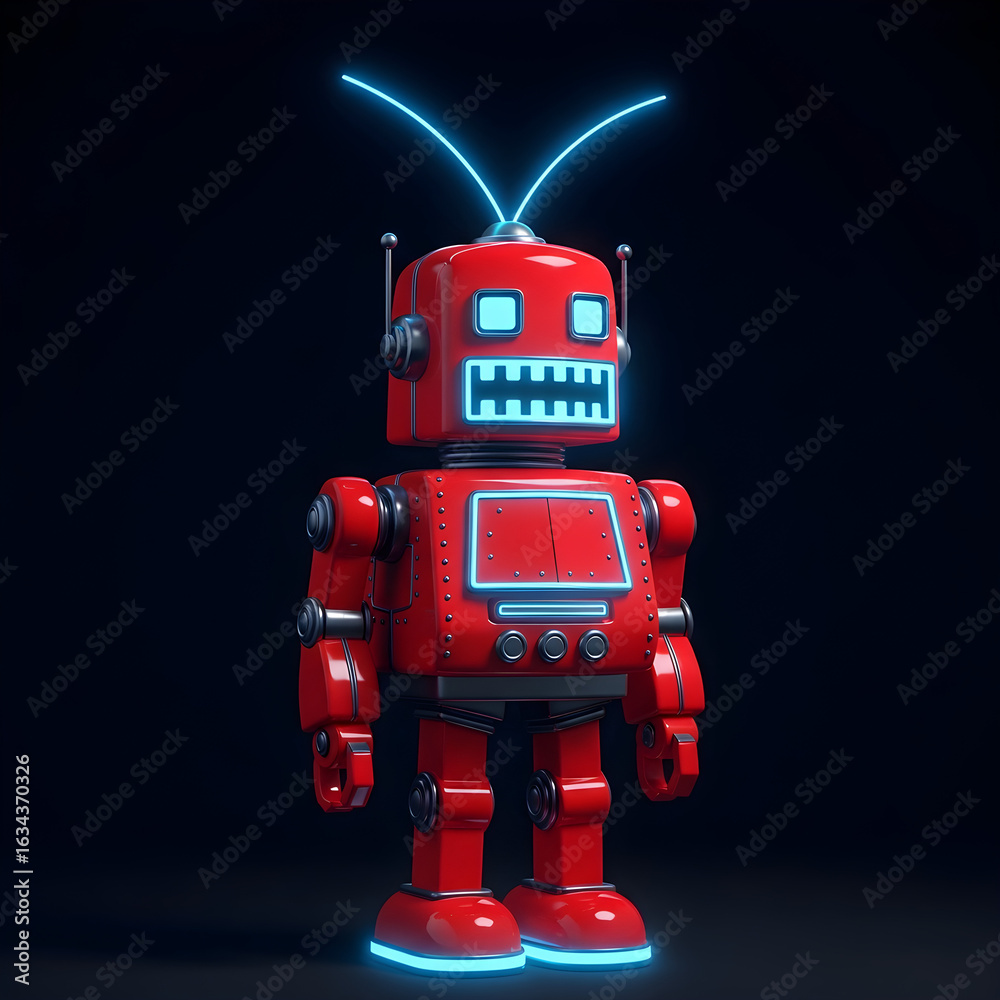 Fototapeta premium White and Gold Neon Robot with Single Eye and Triangular Limbs