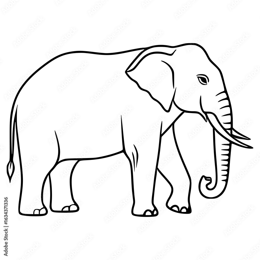Fototapeta premium Elegant vector illustration of a stylized elephant, depicted in a minimalist black line art style, perfect for design projects requiring a touch of sophistication and wildlife representation.
