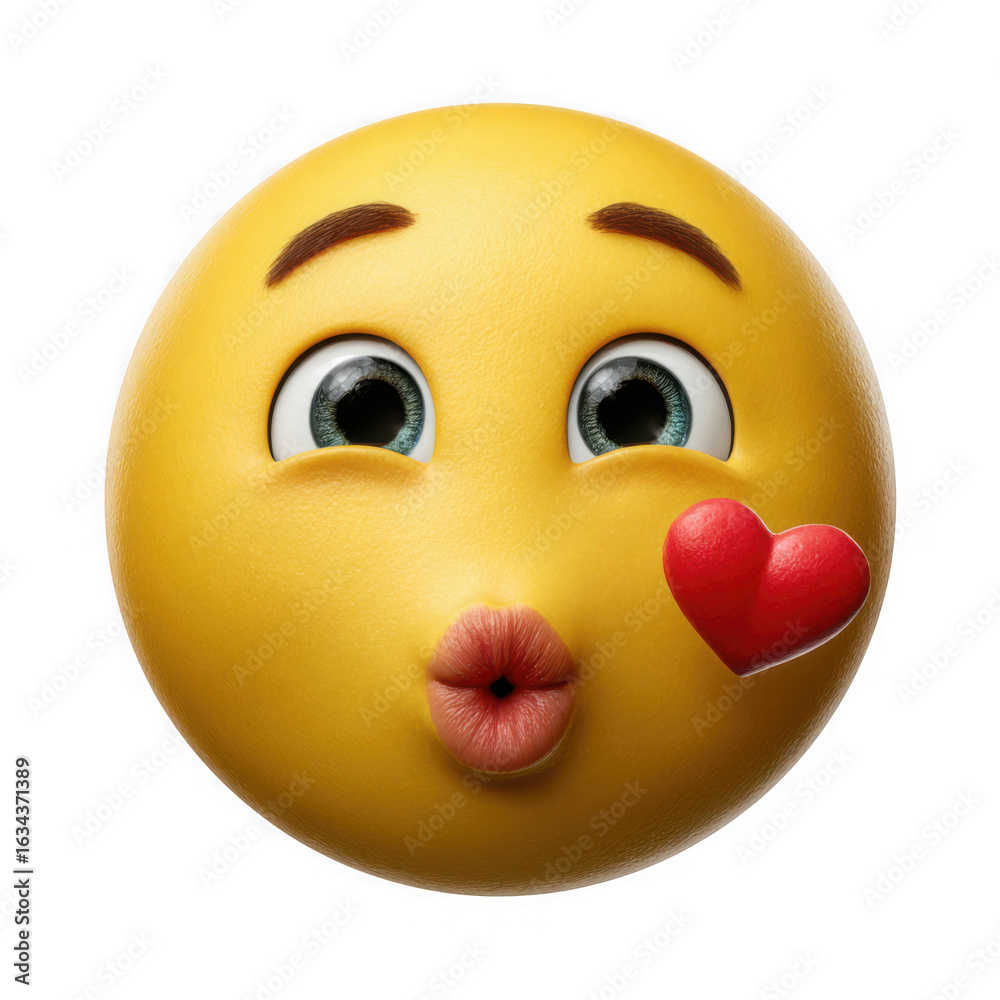 Fototapeta premium Yellow emoji face with a heart on cheek on transparent background
