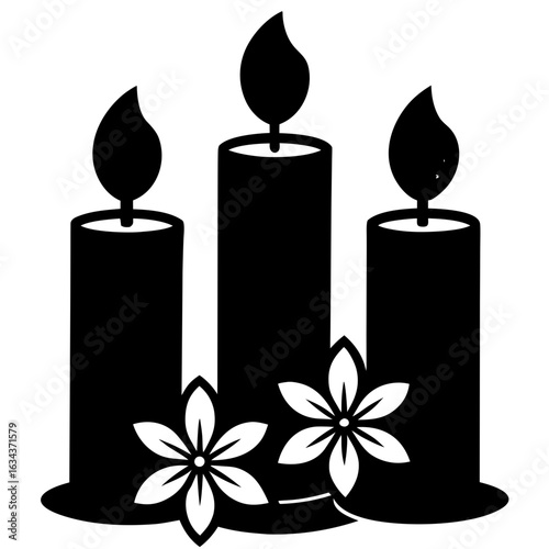 Three candles with flowers black silhouette vector illustration