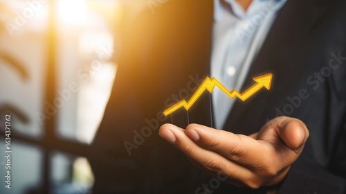 Profit Increase Strategy: Businessman with Upward Arrow Growth Chart