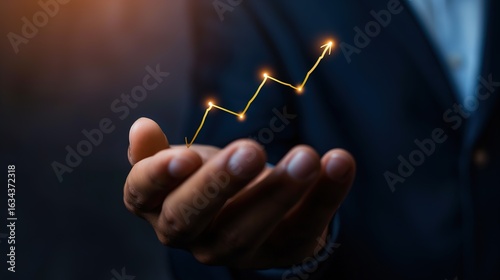 Business Success Metrics: Businessman Holding Upward Trend Chart