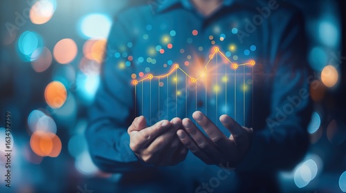 Business Expansion Success: Businessman with Upward Arrow Graph