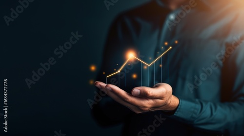 Business Development Strategy: Businessman with Growth Arrow Chart