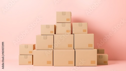 Minimalist cardboard boxes arranged in a pyramid, representing modern shopping concepts.