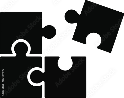 Four interlocking puzzle pieces with one piece slightly separated and detached