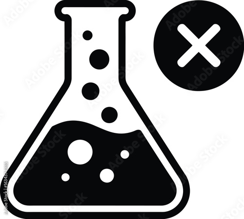 Chemical flask with a red cross symbol indicating no chemicals or prohibition