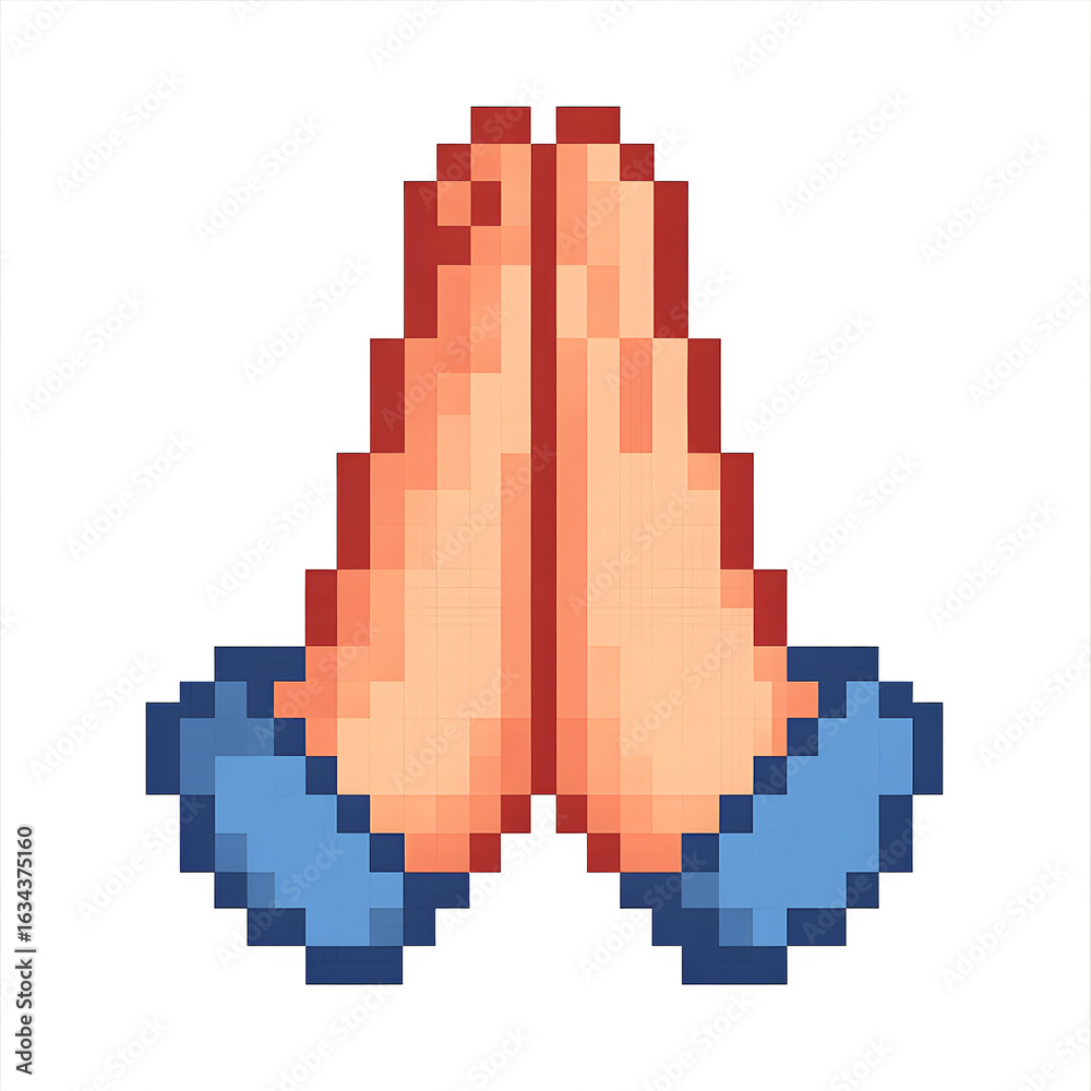 Obraz premium pixel art praying hands retro religious icon