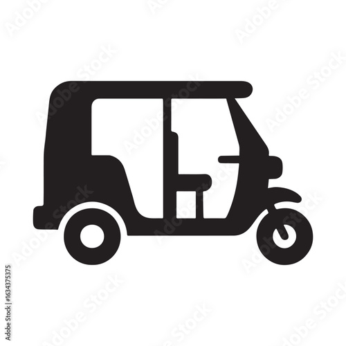 Black and White Silhouette Illustration of an Asian Auto Rickshaw or Tuk Tuk for Transportation Concepts and Travel Destinations