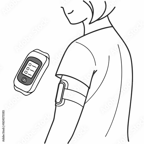 Person Wearing a Fitness Tracker on Arm: Health Monitoring Device Illustration