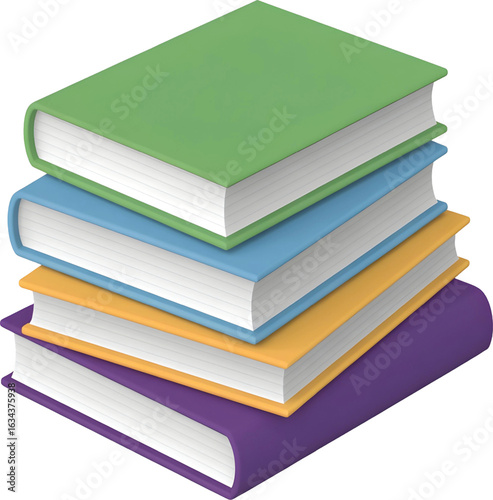 A stack of 3D books with blank covers.