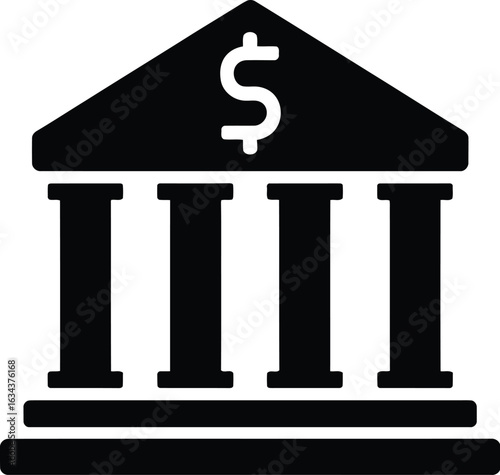 Classic bank building icon with dollar sign symbolizing finance and wealth