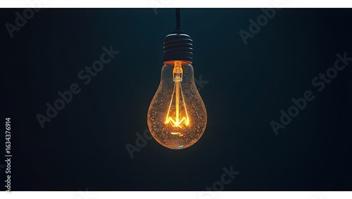 A glowing lightbulb suspended in darkness, surrounded by golden particles for an abstract effect.