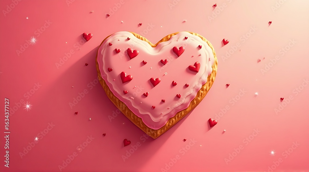 Obraz premium heart shaped cookie pink icing sprinkles love romance