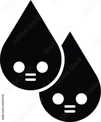 Two cute black tear drop characters with big eyes and sad expressions