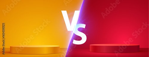 Modern versus background with podiums and rays effects. Vector illustration