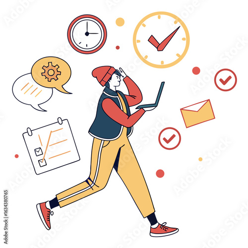 A person is stressed about deadlines and tasks isolated on white background