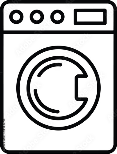 Simple outline icon of a modern front loading washing machine with control panel