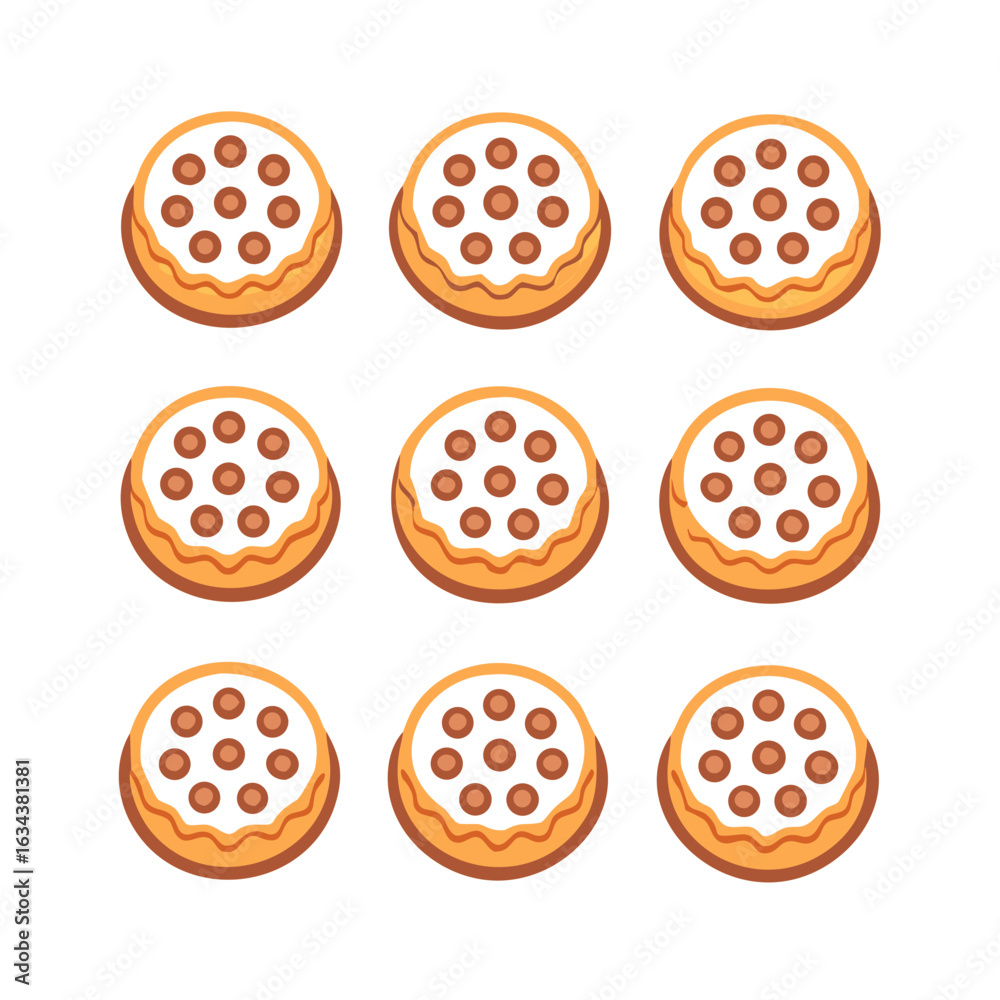 Fototapeta premium Iced cookies isolated on white background, round biscuits with dot pattern