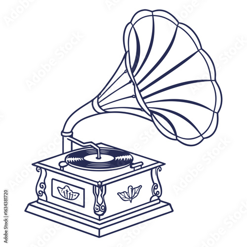 Vintage gramophone isolated on white background for playing music and sound record