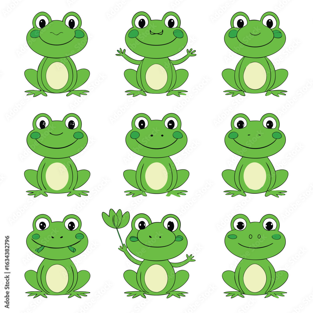 Obraz premium Cute frog illustrations arranged in a pattern isolated on white background