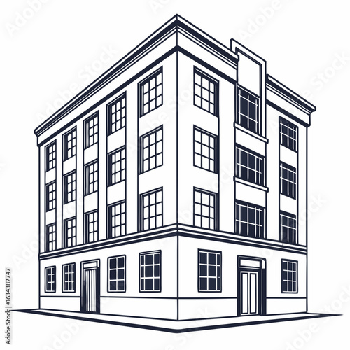 Illustration of a multistory building with many windows isolated on white background